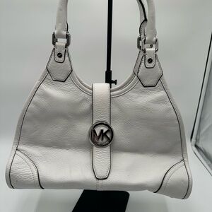 Michael Kors White Leather Shoulder Bag with Silver Hardware